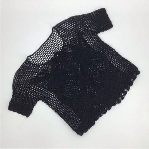 Crocheted Black Cardigan-Style Shrug